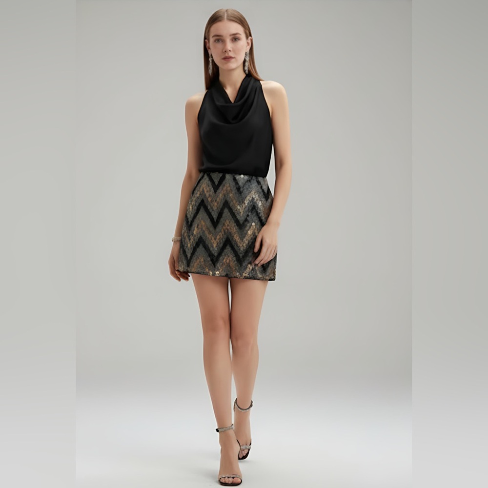 SEQUIN CHEVRON PATTERN SKIRT
